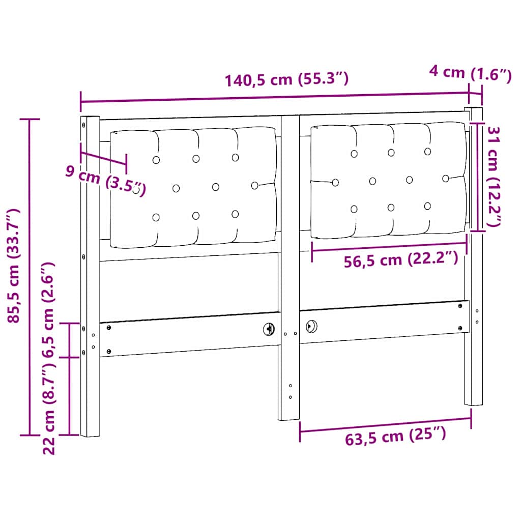 vidaXL Κεφαλάρι Άλλο Καφέ και σκούρο γκρι 135 cm Μασίφ ξύλο πεύκου