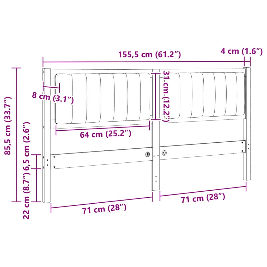 vidaXL Ταπετσαρισμένο κεφαλάρι Λευκό 150 cm Στερεά ξυλεία πεύκου