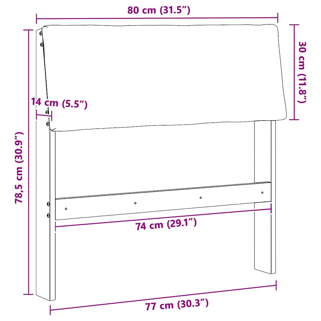 vidaXL Ταπετσαρισμένο κεφαλάρι Σκούρο Γκρι 80 cm Στερεά ξυλεία πεύκου