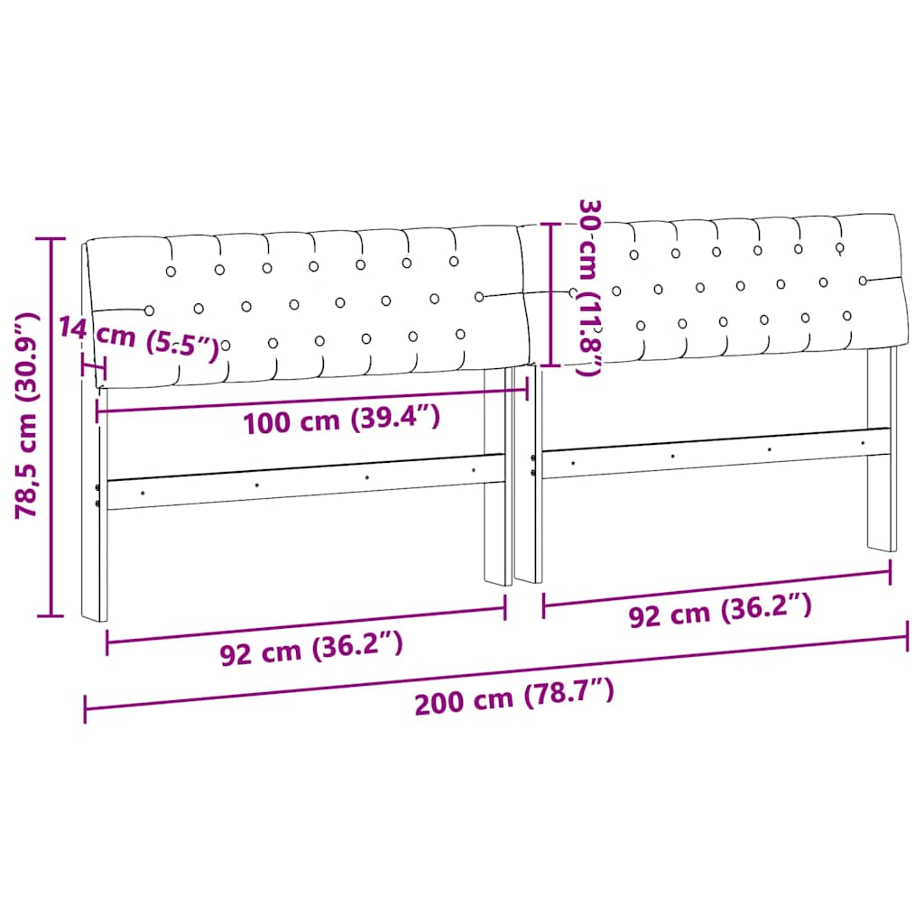 vidaXL Ταπετσαρισμένο κεφαλάρι Μαύρο 200 cm Στερεά ξυλεία πεύκου