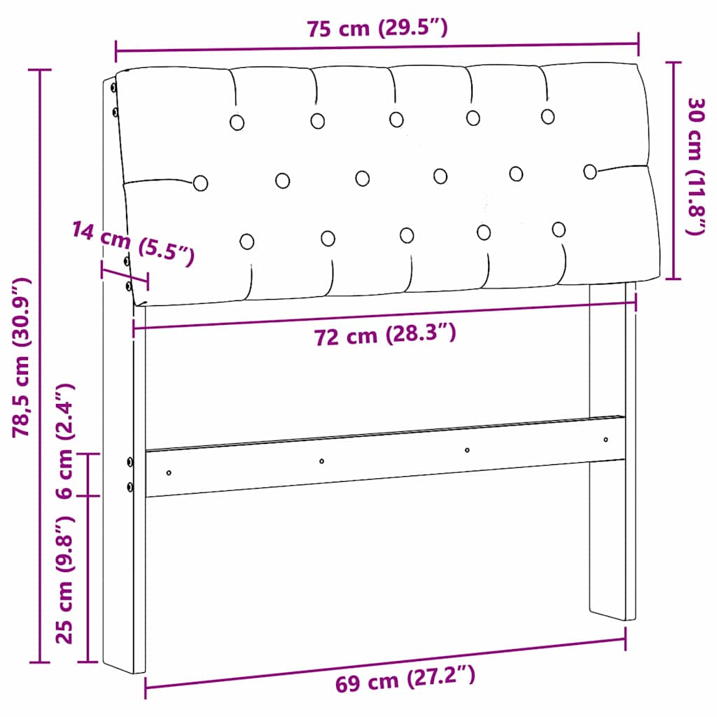 vidaXL Ταπετσαρισμένο κεφαλάρι Μαύρο 75 cm Στερεά ξυλεία πεύκου