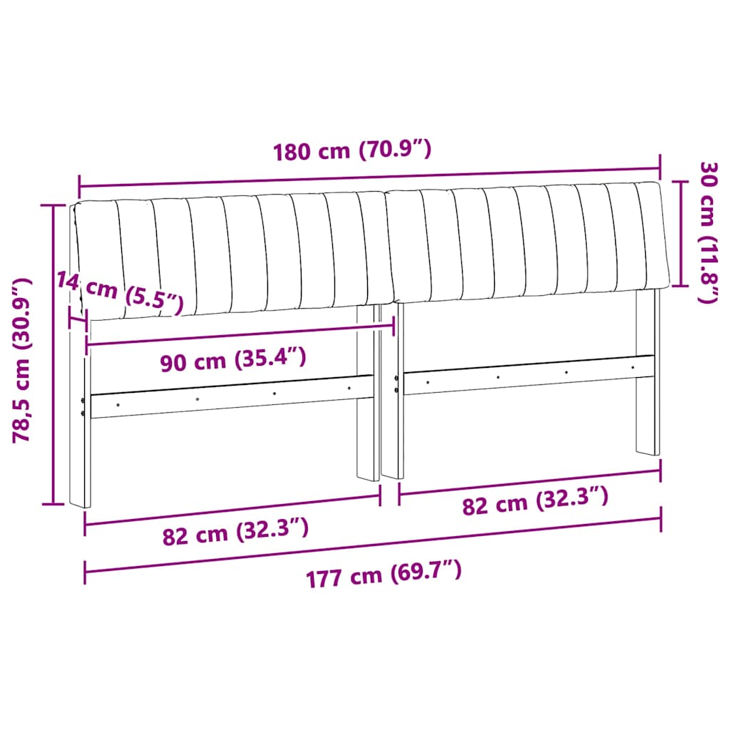 vidaXL Ταπετσαρισμένο κεφαλάρι Σκούρο Γκρι 180 cm Στερεά ξυλεία πεύκου