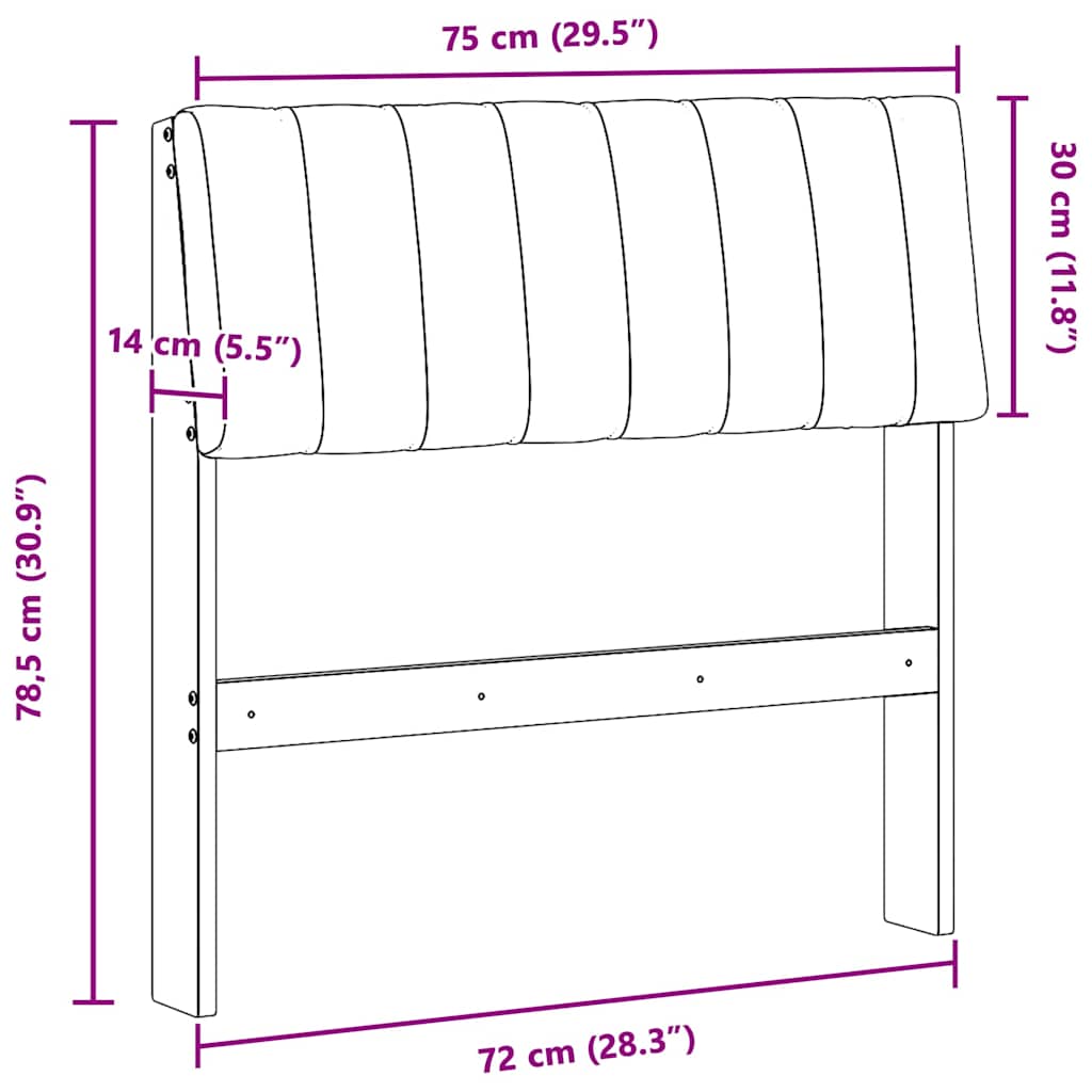 vidaXL Ταπετσαρισμένο κεφαλάρι Μαύρο 75 cm Στερεά ξυλεία πεύκου
