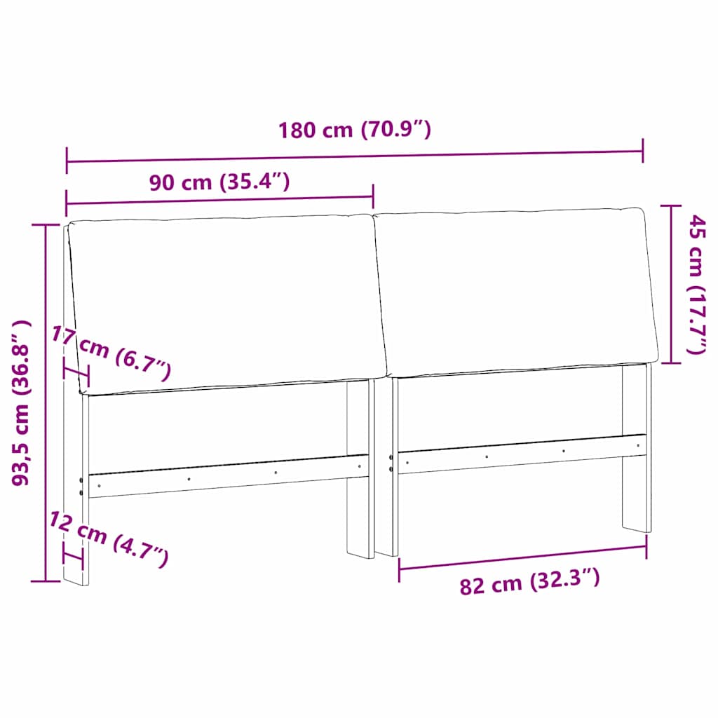 vidaXL Ταπετσαρισμένο κεφαλάρι Μαύρο 180 cm Στερεά ξυλεία πεύκου