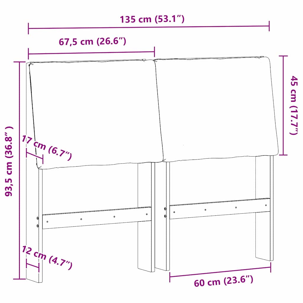 vidaXL Ταπετσαρισμένο κεφαλάρι Σκούρο Γκρι 135 cm Στερεά ξυλεία πεύκου