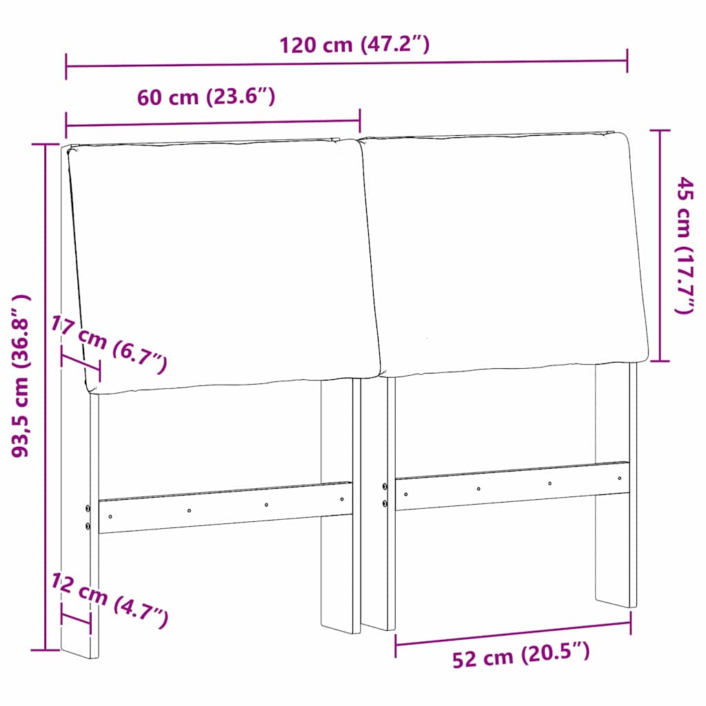 vidaXL Ταπετσαρισμένο κεφαλάρι Μαύρο 120 cm Στερεά ξυλεία πεύκου