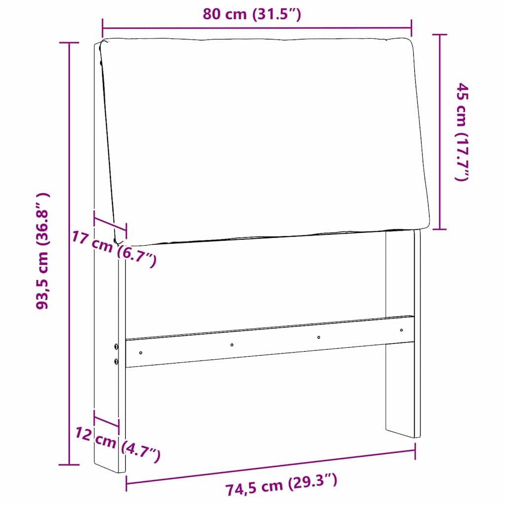 vidaXL Ταπετσαρισμένο κεφαλάρι Μαύρο 80 cm Στερεά ξυλεία πεύκου