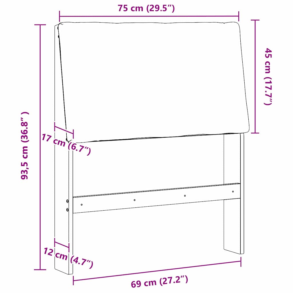 vidaXL Ταπετσαρισμένο κεφαλάρι Μαύρο 75 cm Στερεά ξυλεία πεύκου