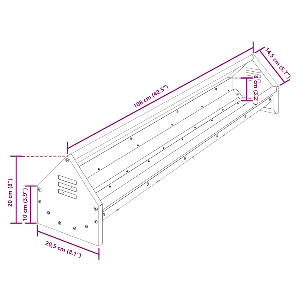 vidaXL Τάφος ταΐσματος κοτόπουλων Ασημί 108 x 20,5 x 20 εκ.