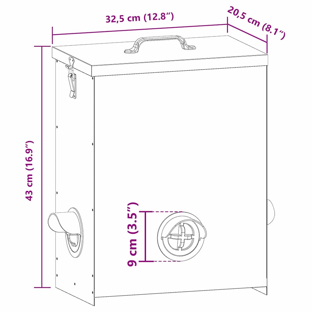 vidaXL Ταΐστρα κοτόπουλων Μαύρο 32,5 x 20,5 x 43 εκ 25 kg