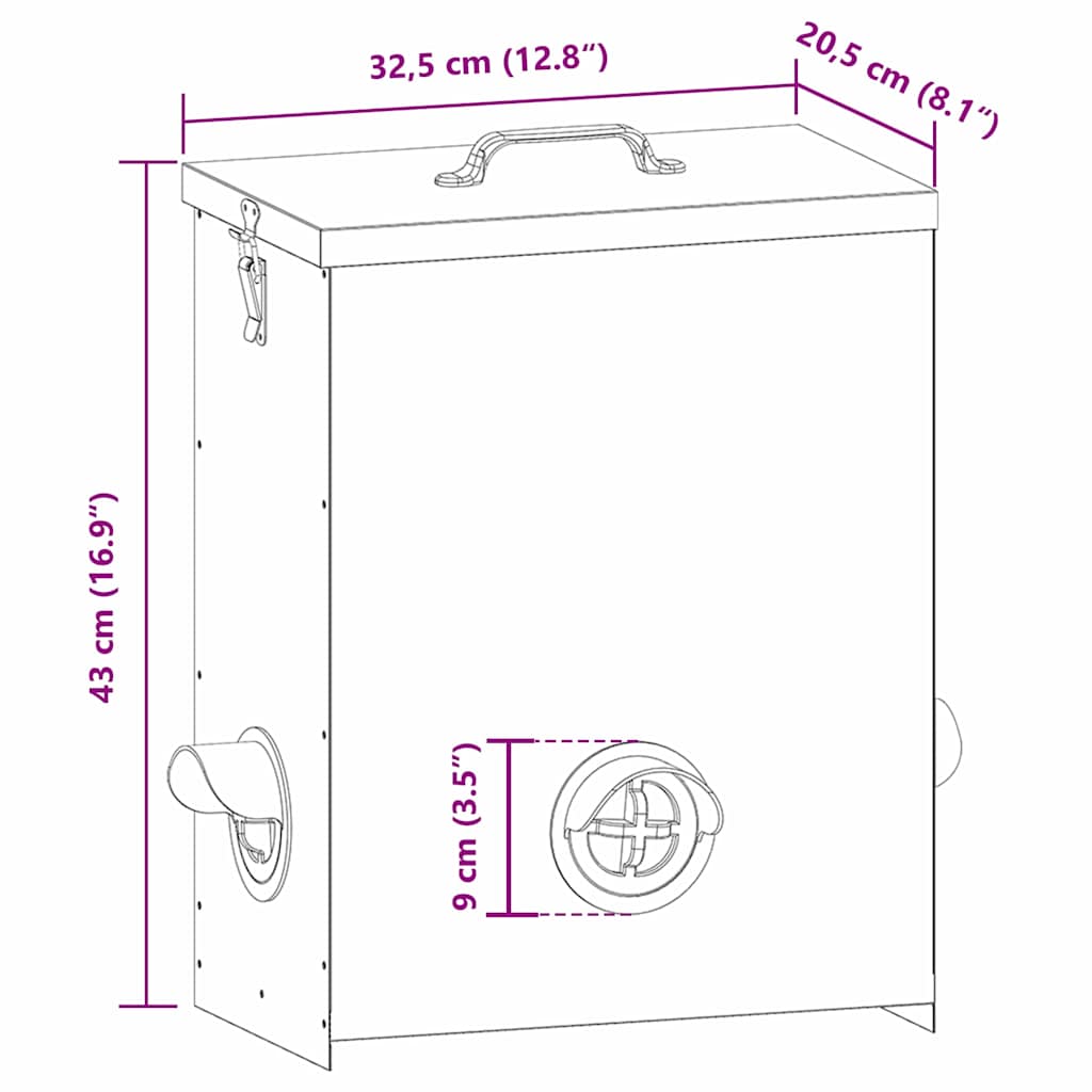 vidaXL Ταΐστρα κοτόπουλων Ασημί 32,5 x 20,5 x 43 εκ 25 kg