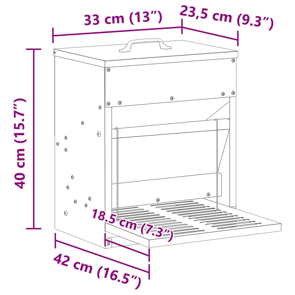 vidaXL Ταΐστρα Κοτόπουλου με Πεντάλ Ασημί 33 x 42 x 40 εκ.