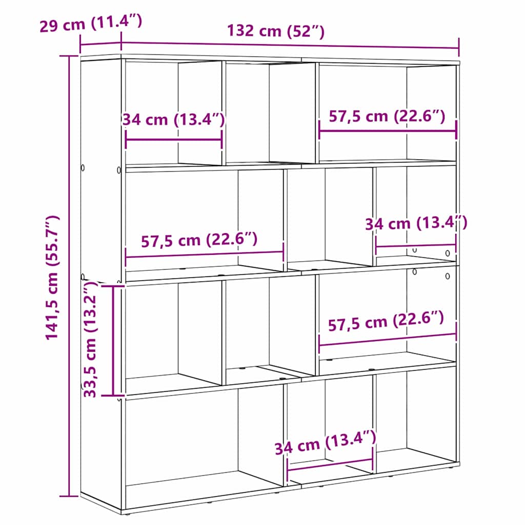 vidaXL Βιβλιοθήκη Μαύρη δρυς 132 x 29 x 141.5 εκ. Επεξεργασμένο ξύλο