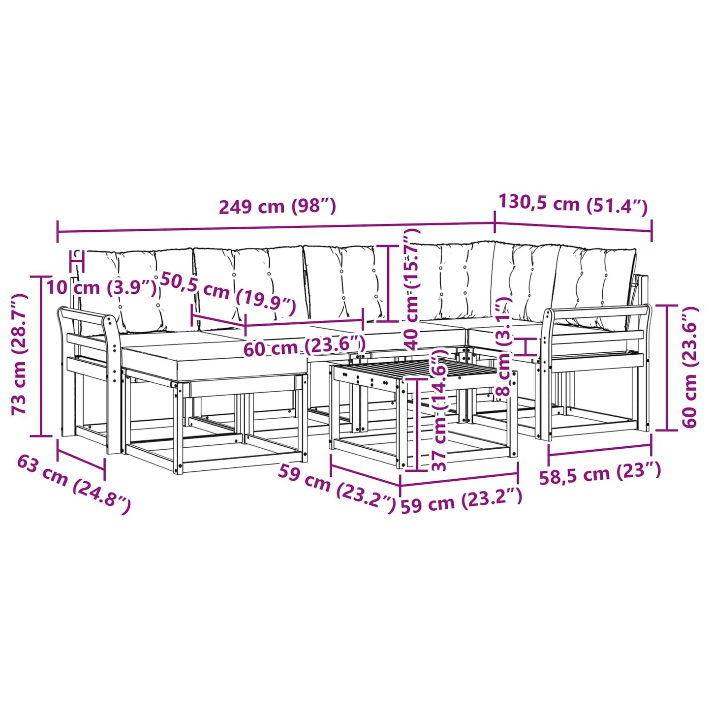 vidaXL Σειρά Καναπέ Εξωτερικού 7 pcs Λευκό και Ανοιχτό Γκρι