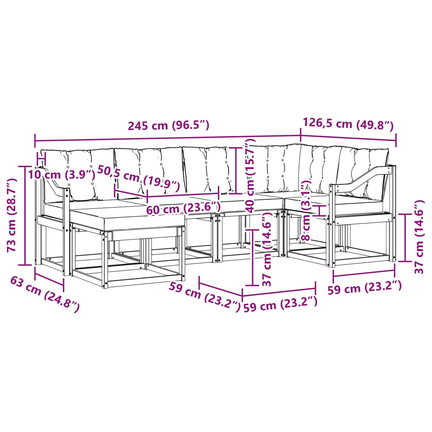 vidaXL Σειρά Καναπέ Εξωτερικού με μαξιλάρι 7 pcs Λευκό και Κρεμ