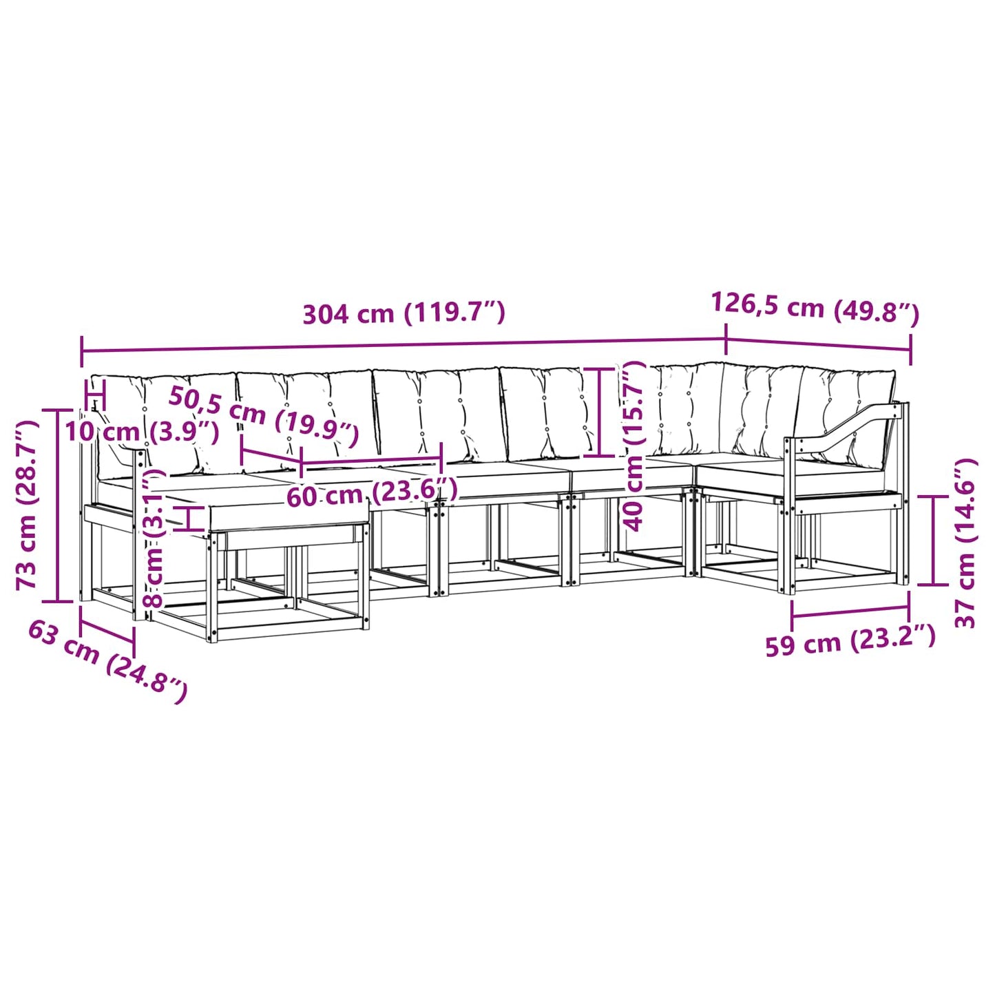 vidaXL Σειρά Καναπέ Εξωτερικού με μαξιλάρι 7 pcs Λευκό και Μαύρο