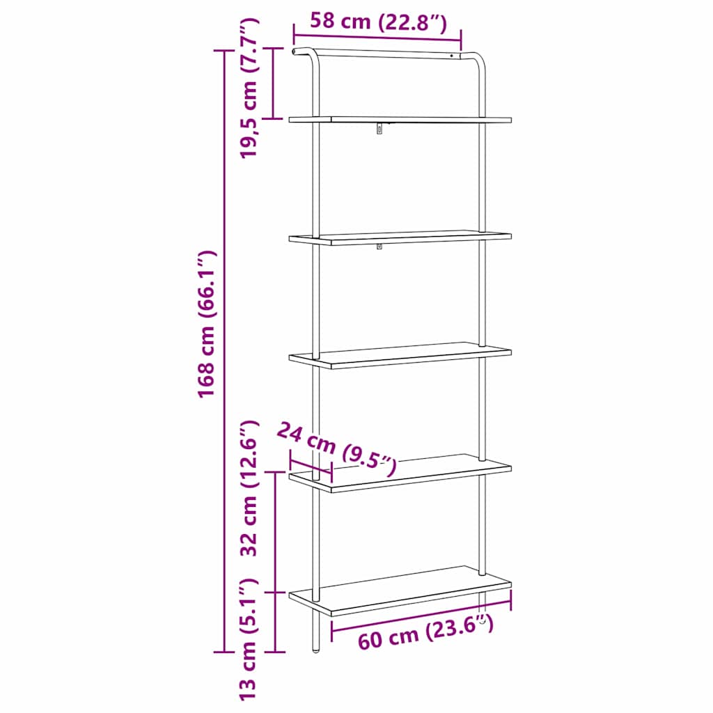 vidaXL Ράφι Βιβλίων Γκρίζο Σονομα 60 x 24 x 168 εκ. Επεξεργασμένο ξύλο