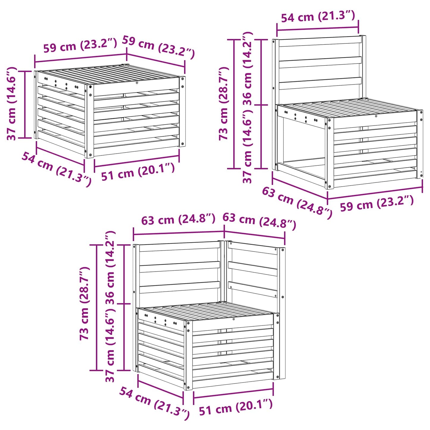 vidaXL Σειρά Καναπέ Εξωτερικού 11 pcs Λευκό 59 x 59 x 37 εκ