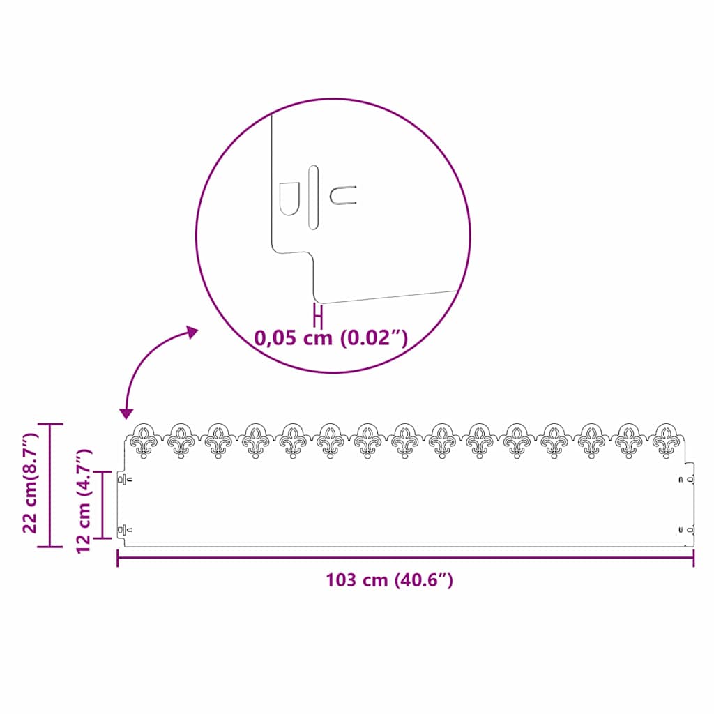 vidaXL Περιγράμματα γκαζόν 30 τμχ. 103 x 0,05 x 22 εκ Ατσάλι