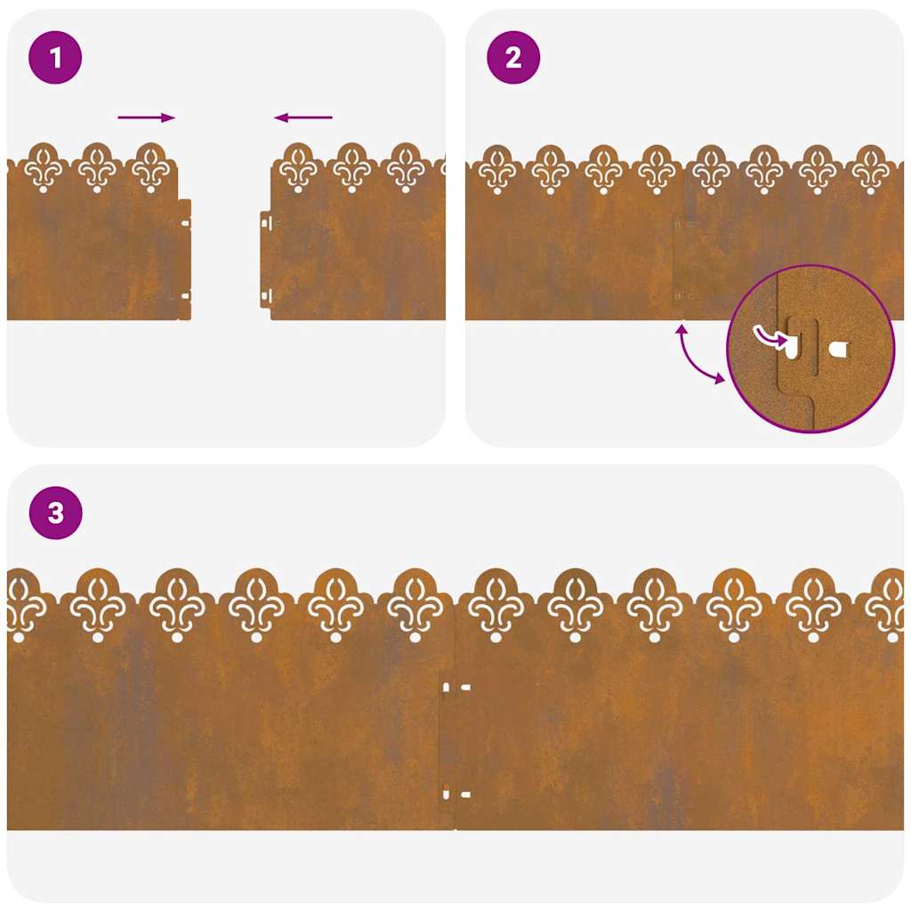 vidaXL Περιγράμματα γκαζόν 20 pcs Σκ rusty 103 x 0,05 x 22 εκ