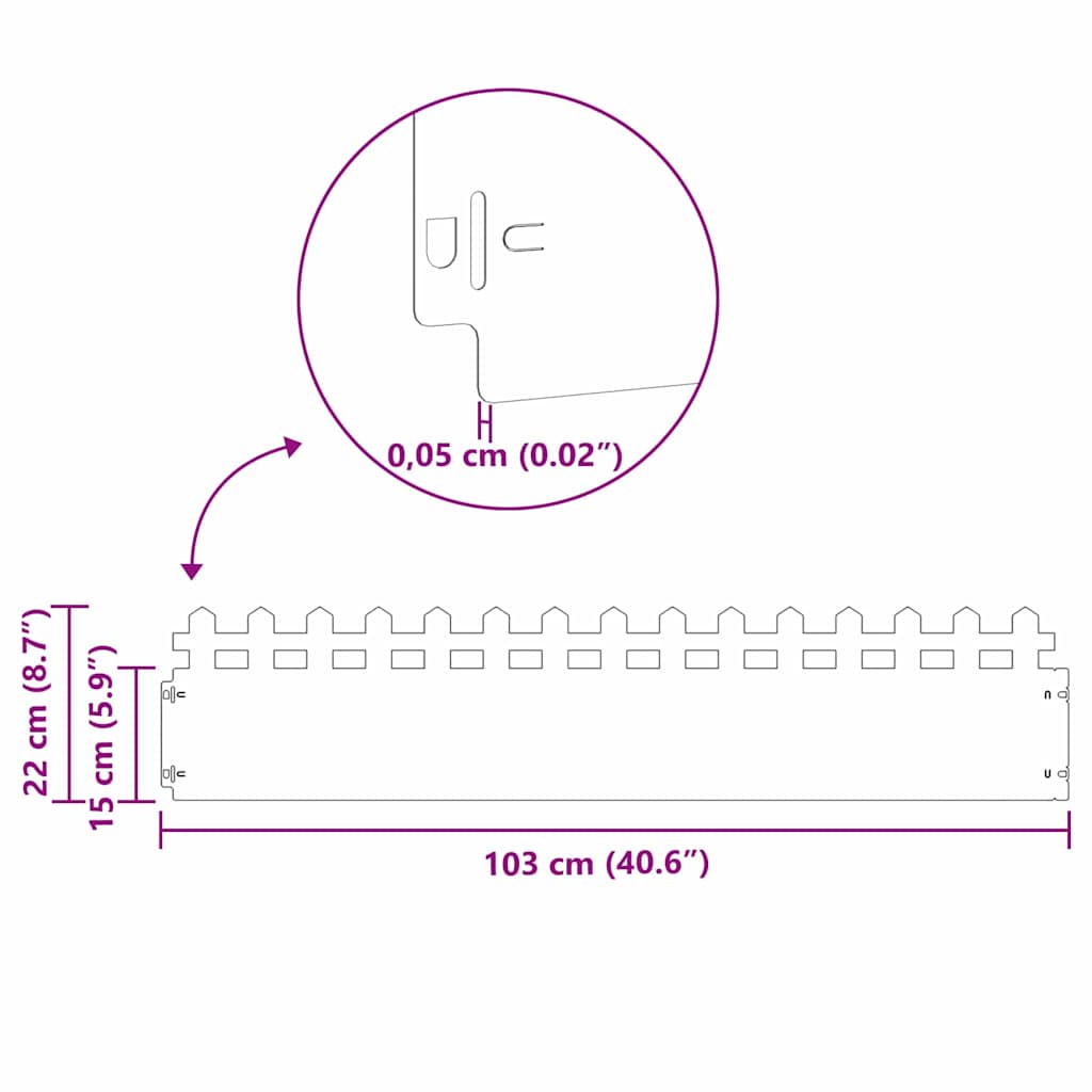 vidaXL Περιγράμματα γκαζόν 10 τμχ. 103 x 0,05 x 22 εκ Ατσάλι