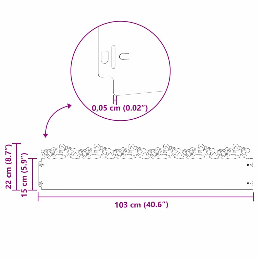 vidaXL Περιγράμματα γκαζόν 10 τμχ. 103 x 0,05 x 22 εκ Ατσάλι
