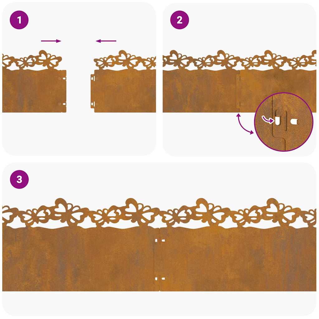 vidaXL Περιγράμματα γκαζόν 20 pcs Σκ rusty 103 x 0,05 x 22 εκ