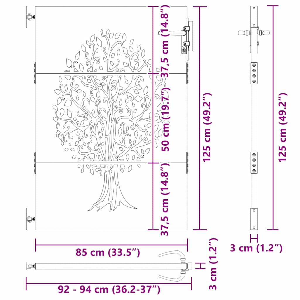 vidaXL Πύλη Κήπου 85 x 125 cm Ατσάλι με Επικάλυψη Πούδρας Κλειδώσιμο