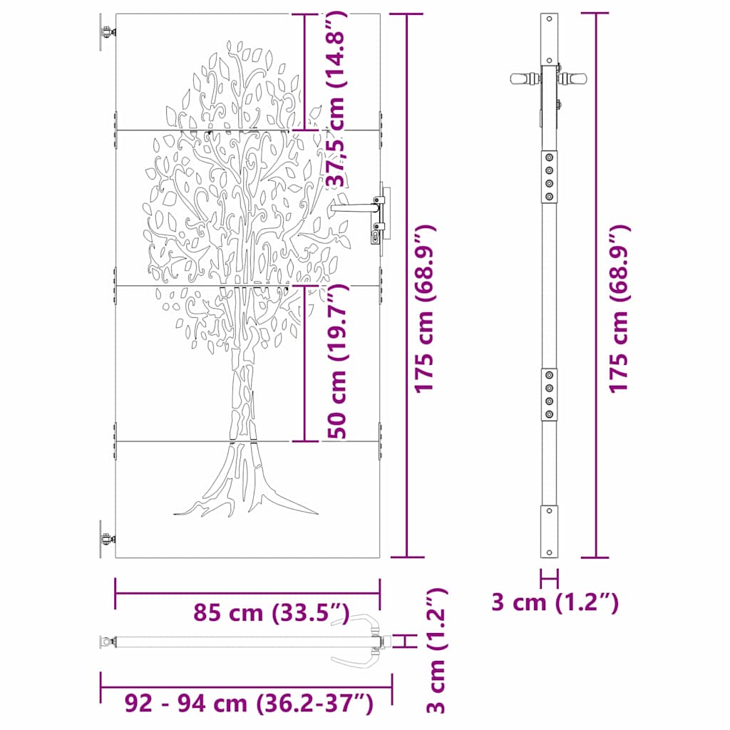 vidaXL Πύλη Κήπου Μαύρο 85 x 175 cm Ατσάλι με Επικάλυψη Πούδρας