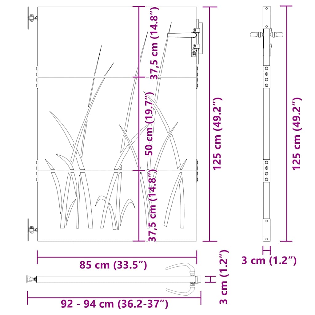 vidaXL Πύλη Κήπου Μαύρο 85 x 125 cm Ατσάλι με Επικάλυψη Πούδρας