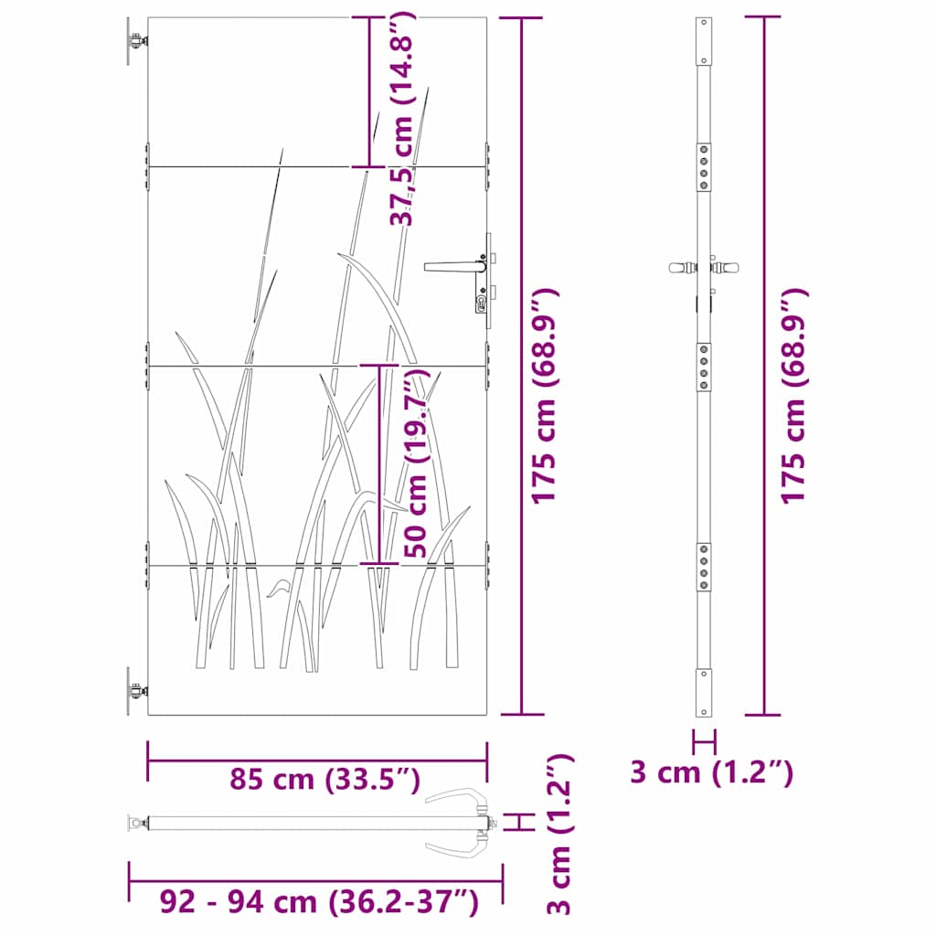 vidaXL Πύλη Κήπου Μαύρο 85 x 175 cm Ατσάλι με Επικάλυψη Πούδρας