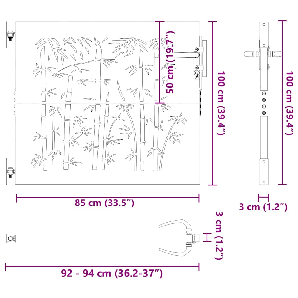 vidaXL Πύλη Κήπου 85 x 100 cm Ατσάλι με Επικάλυψη Πούδρας Κλειδώσιμο
