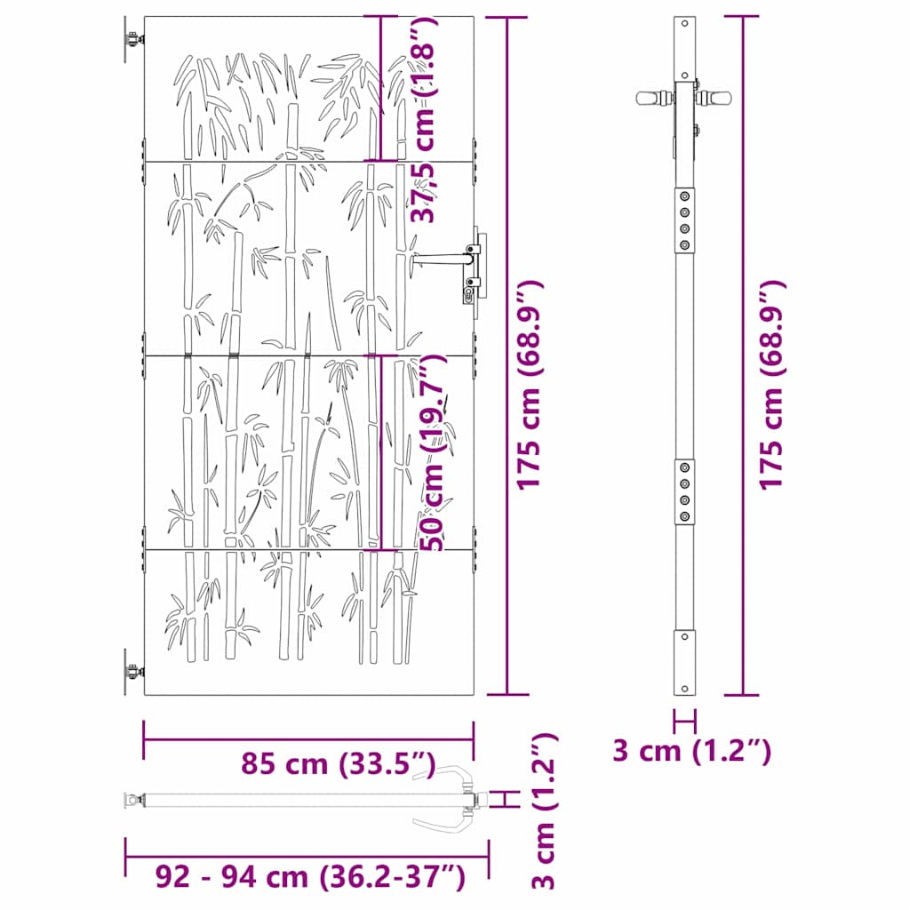 vidaXL Πύλη Κήπου Μαύρο 94 x 175 εκ Ατσάλι με Επικάλυψη Πούδρας