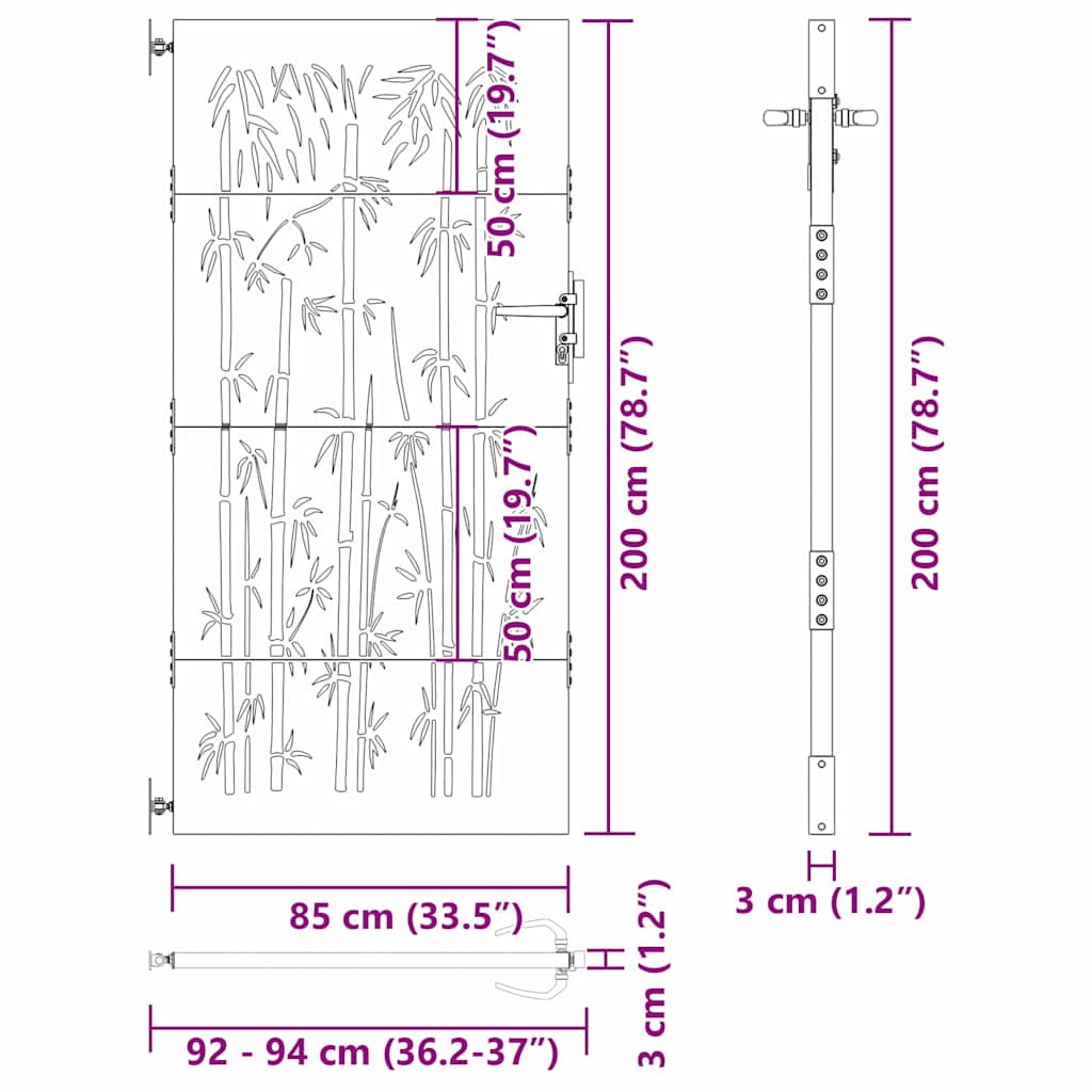 vidaXL Πύλη Κήπου Μαύρο 85 x 200 cm Ατσάλι με Επικάλυψη Πούδρας