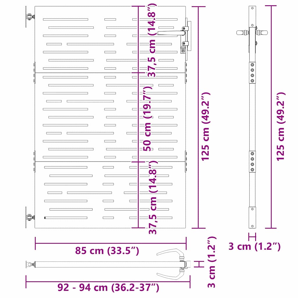 vidaXL Πύλη Κήπου 85 x 125 cm Ατσάλι με Επικάλυψη Πούδρας Κλειδώσιμο
