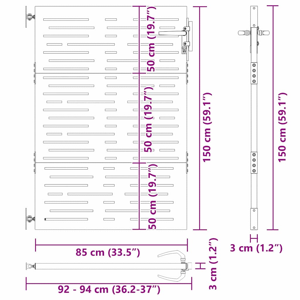 vidaXL Πύλη Κήπου Μαύρο 85 x 150 cm Ατσάλι με Επικάλυψη Πούδρας