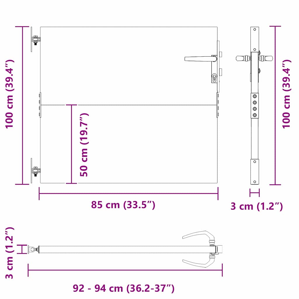 vidaXL Πύλη Κήπου 85 x 100 cm Ατσάλι με Επικάλυψη Πούδρας Κλειδώσιμο
