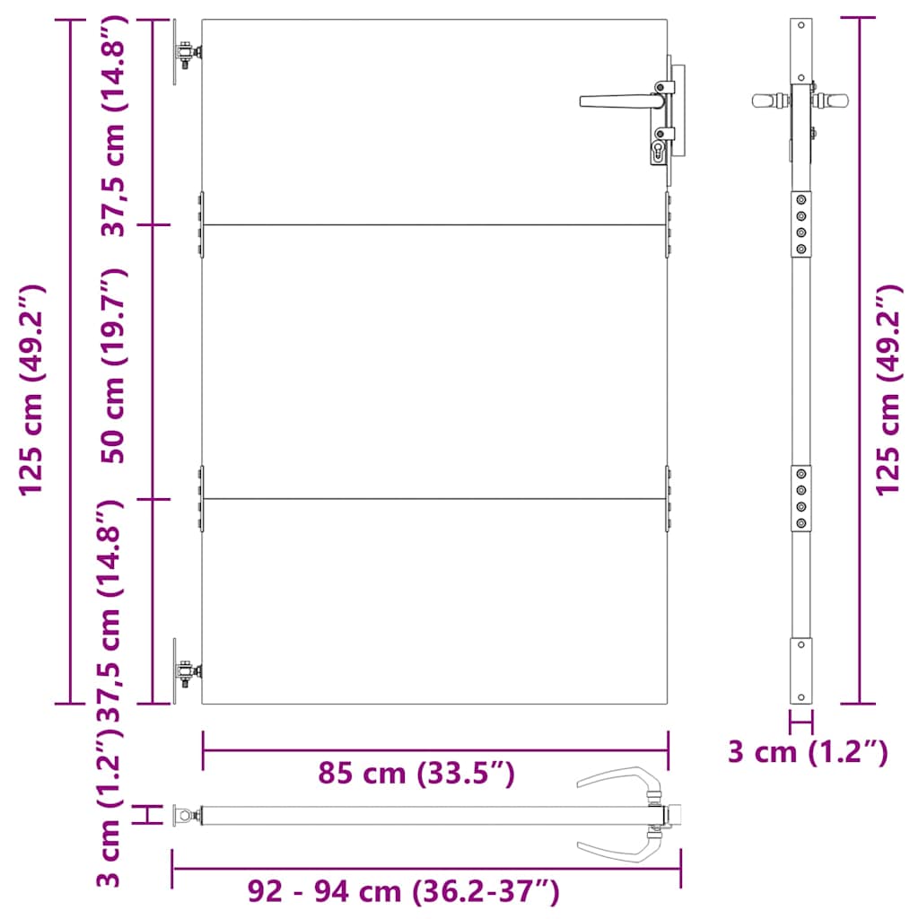 vidaXL Πύλη Κήπου Μαύρο 85 x 125 cm Ατσάλι με Επικάλυψη Πούδρας