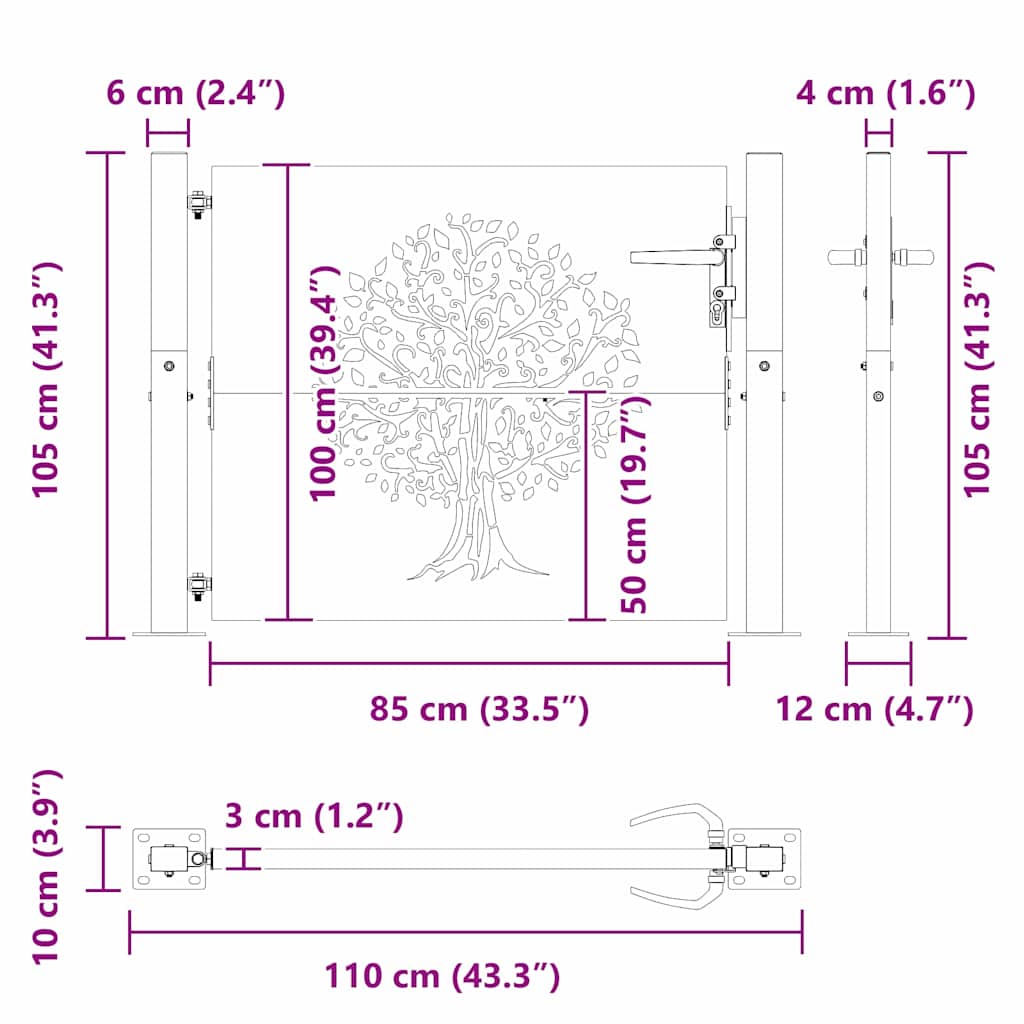 vidaXL Πύλη Κήπου 110 x 105 εκ Ατσάλι με Επικάλυψη Πούδρας Κλειδώσιμο