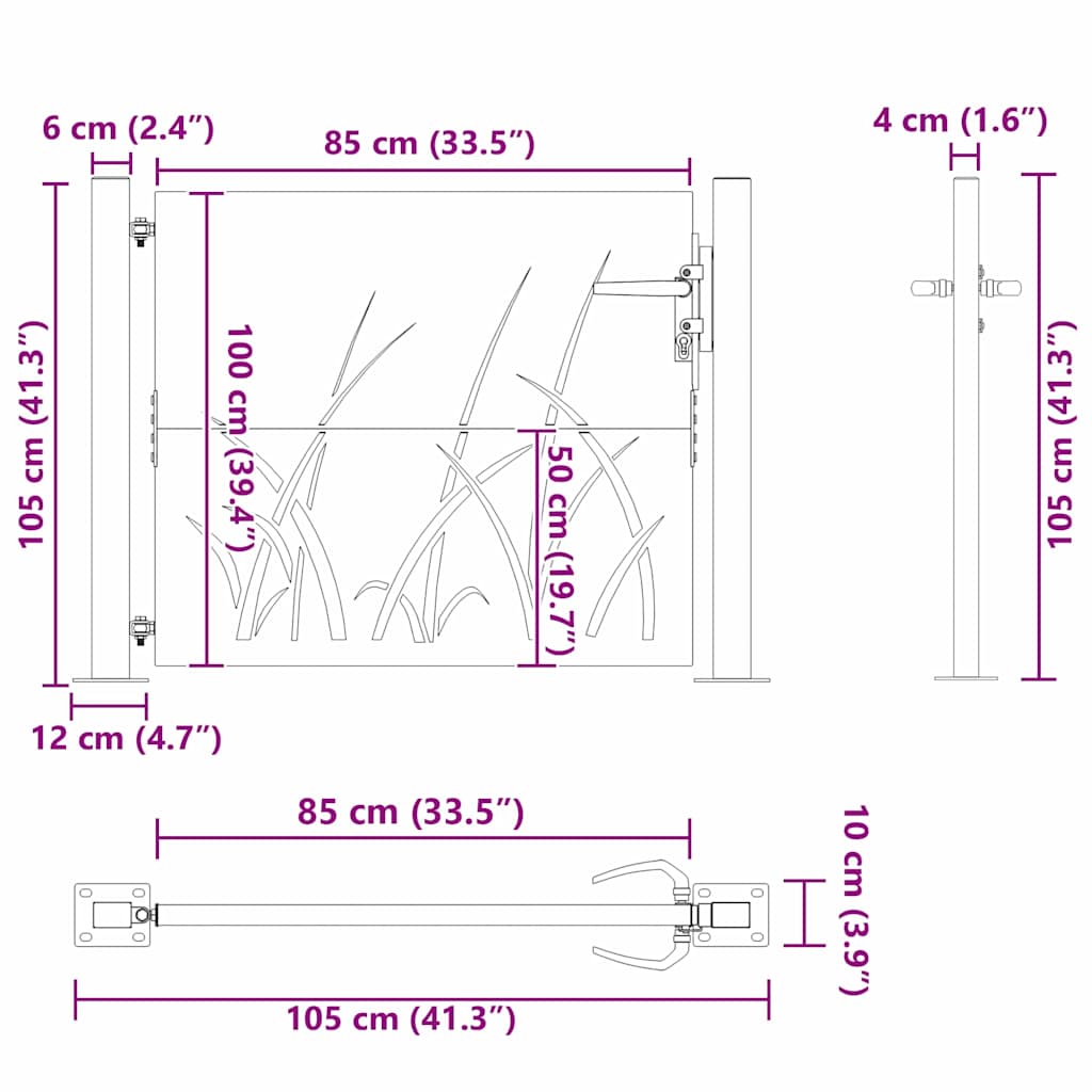 vidaXL Πύλη Κήπου Μαύρο 105 x 100 εκ Ατσάλι με Επικάλυψη Πούδρας