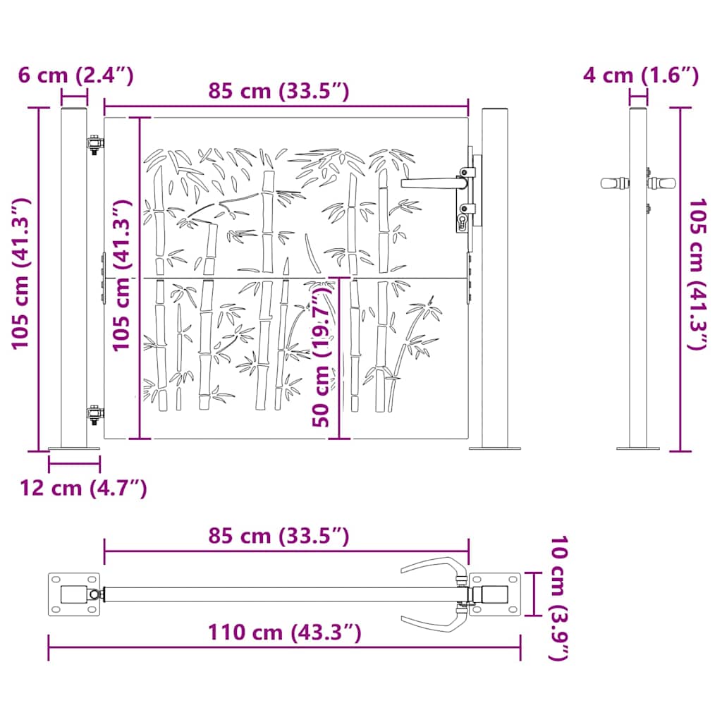 vidaXL Πύλη Κήπου Μαύρο 110 x 105 εκ Χάλυβας με επίστρωση πούδρας