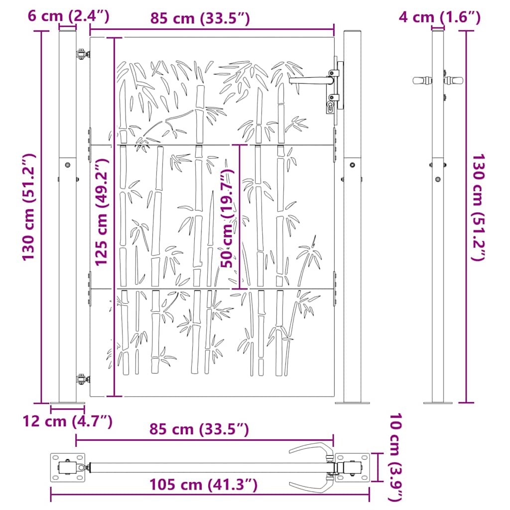 vidaXL Πύλη Κήπου, Πύλη Κήπου 105x75 εκ Υλικό Corten Σχεδιασμός Μπαμπού