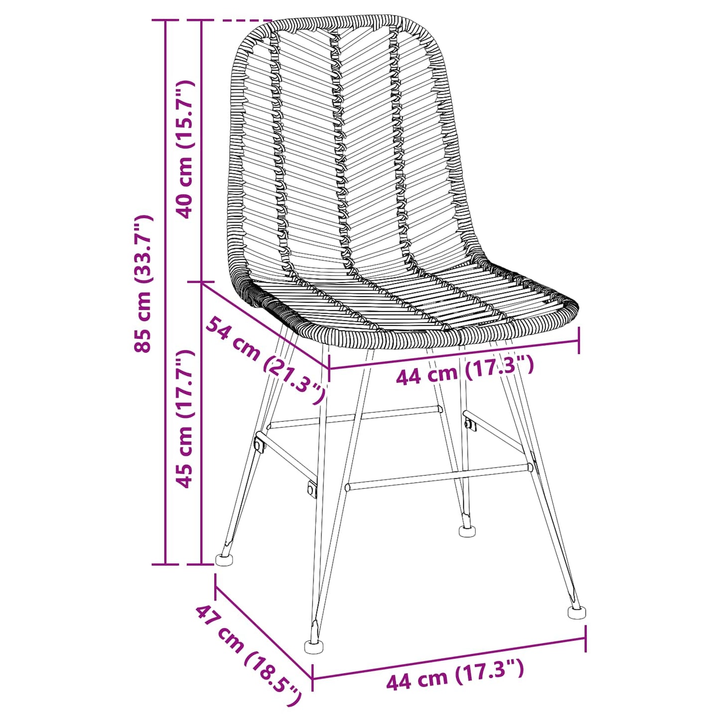 vidaXL Καρέκλα τραπεζαρίας 2 pcs Μαύρο 44.5 x 55 x 85 εκ.