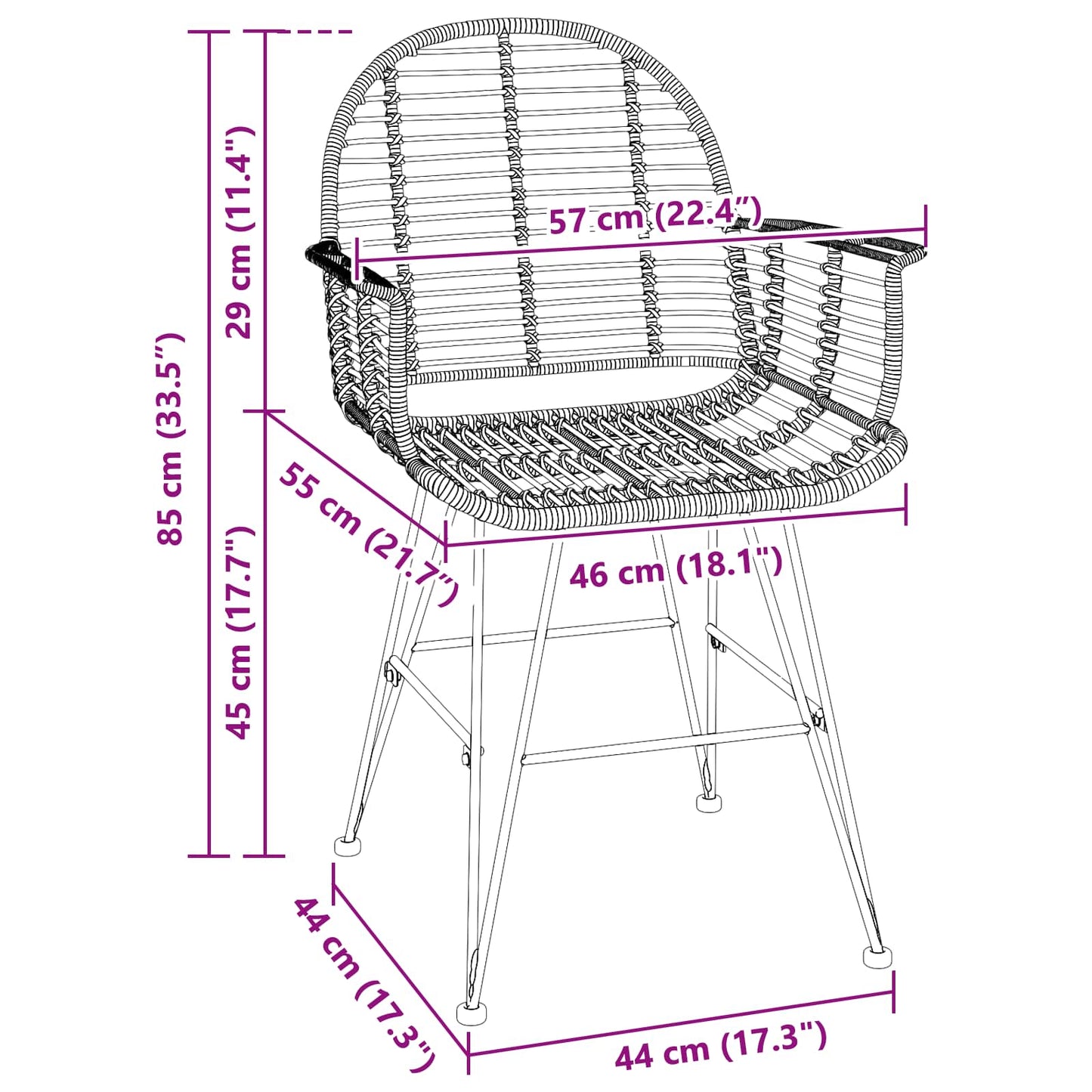 vidaXL Καρέκλα τραπεζαρίας 2 pcs Φυσικό 44 x 44 x 74 εκ.