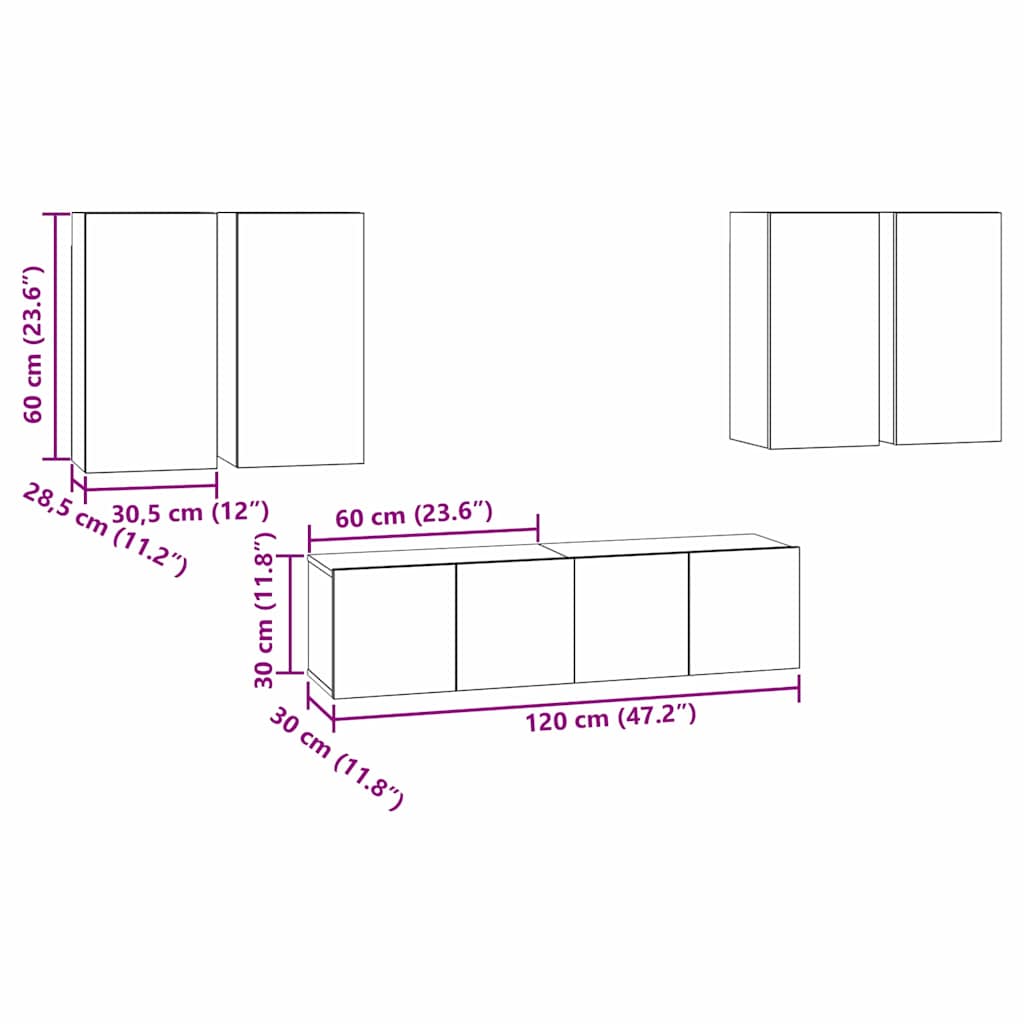vidaXL Σετ επίπλου τηλεόρασης Επιτοίχιο Μαύρη Οξυά Επεξεργασμένο ξύλο