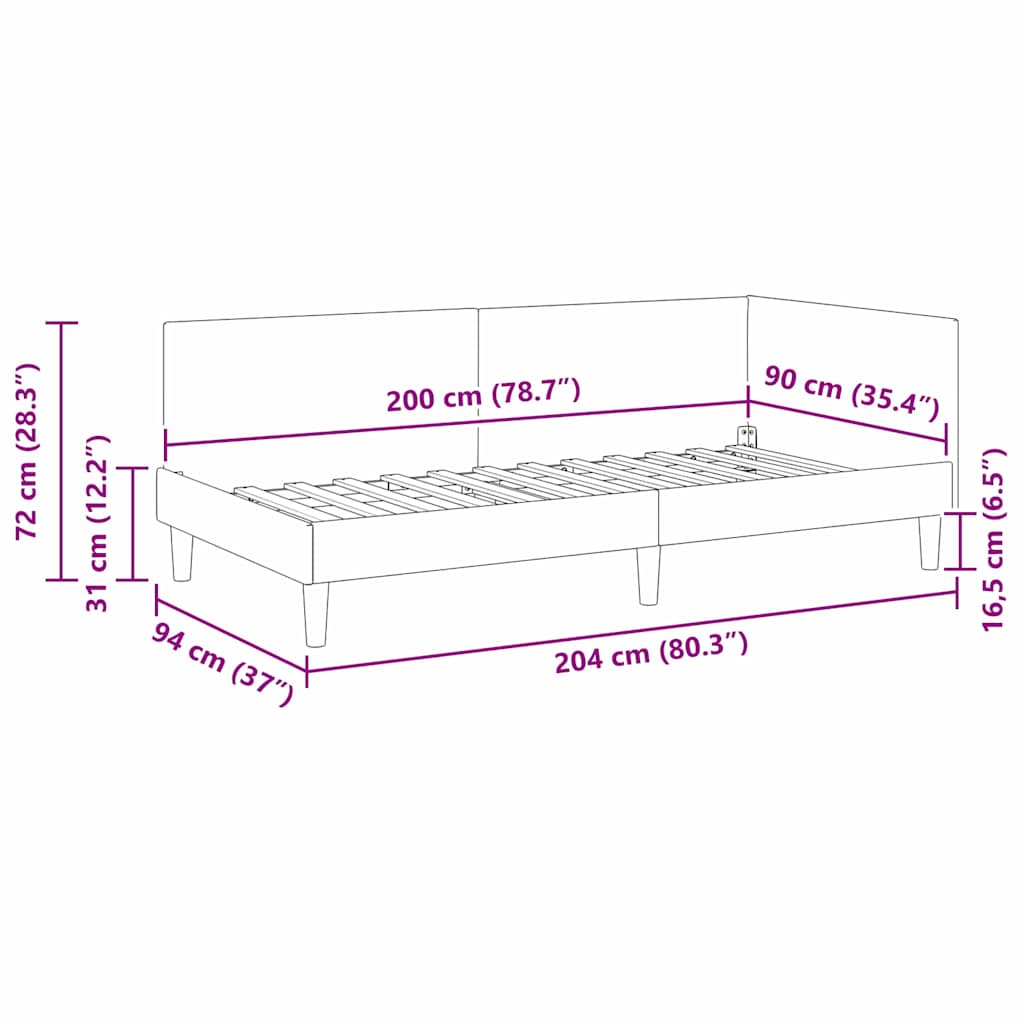 vidaXL Κρεβάτι Γωνίας Κρεμ 90 εκ x 200 εκ Ύφασμα και Κόντρα Πλακέ