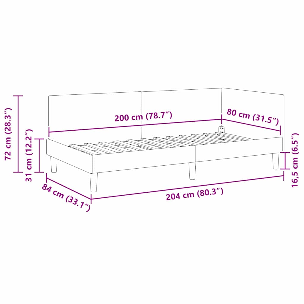 vidaXL Κρεβάτι Γωνίας με κεφαλάρι Ροζ 80 εκ x 200 εκ Βελούδο