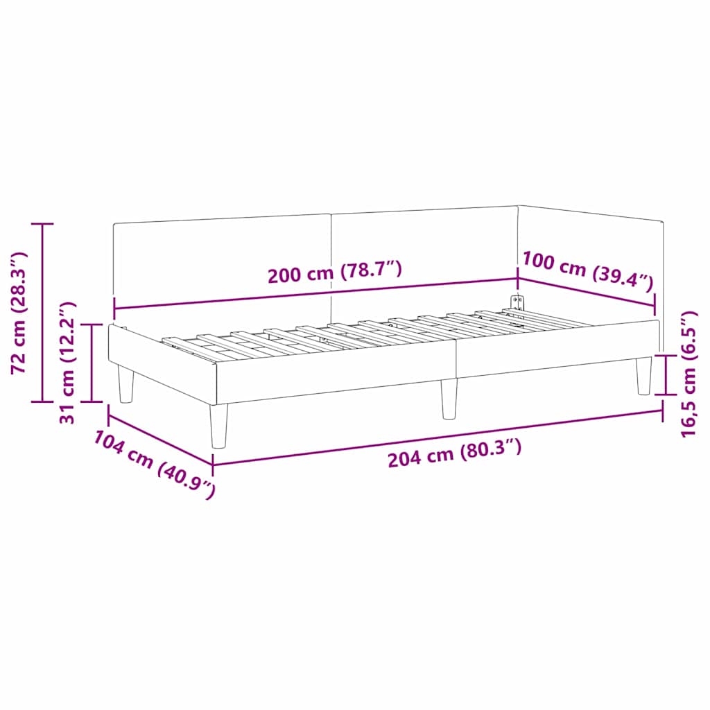 vidaXL Κρεβάτι Γωνίας Μαύρο 100 x 200 cm Βελούδο και Εργοστασιακό ξύλο
