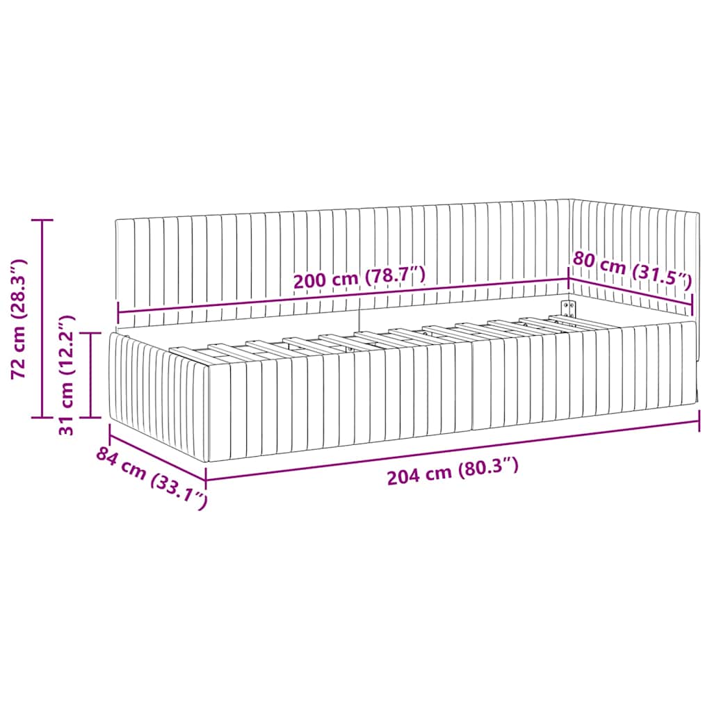 vidaXL Κρεβάτι Γωνίας με κεφαλάρι Ροζ 80 εκ x 200 εκ Βελούδο