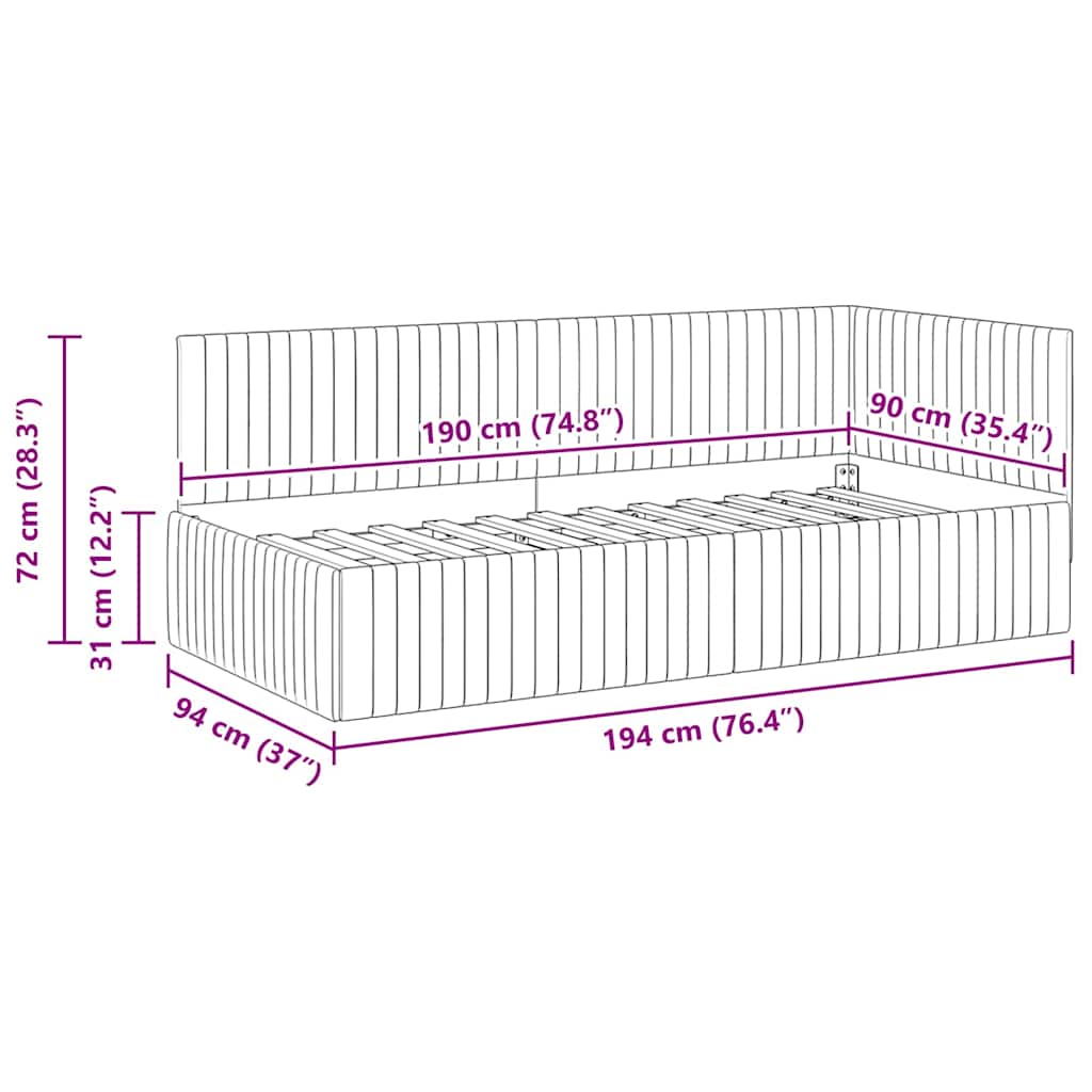 vidaXL Κρεβάτι Γωνίας Σκούρο Πράσινο 90 x 190 cm Βελούδο
